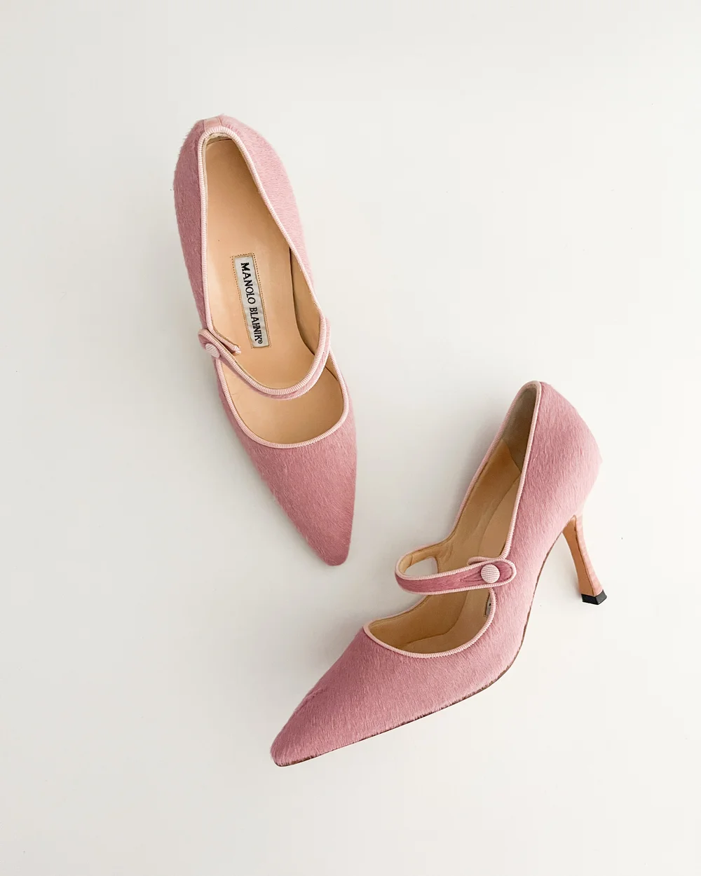 Manolo Blahnik Pink Pony Hair Mary Jane Heels (IT 36) — sororité.